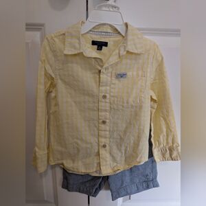 Tahari Kids Yellow Plaid Button Down Shirt and blue shorts